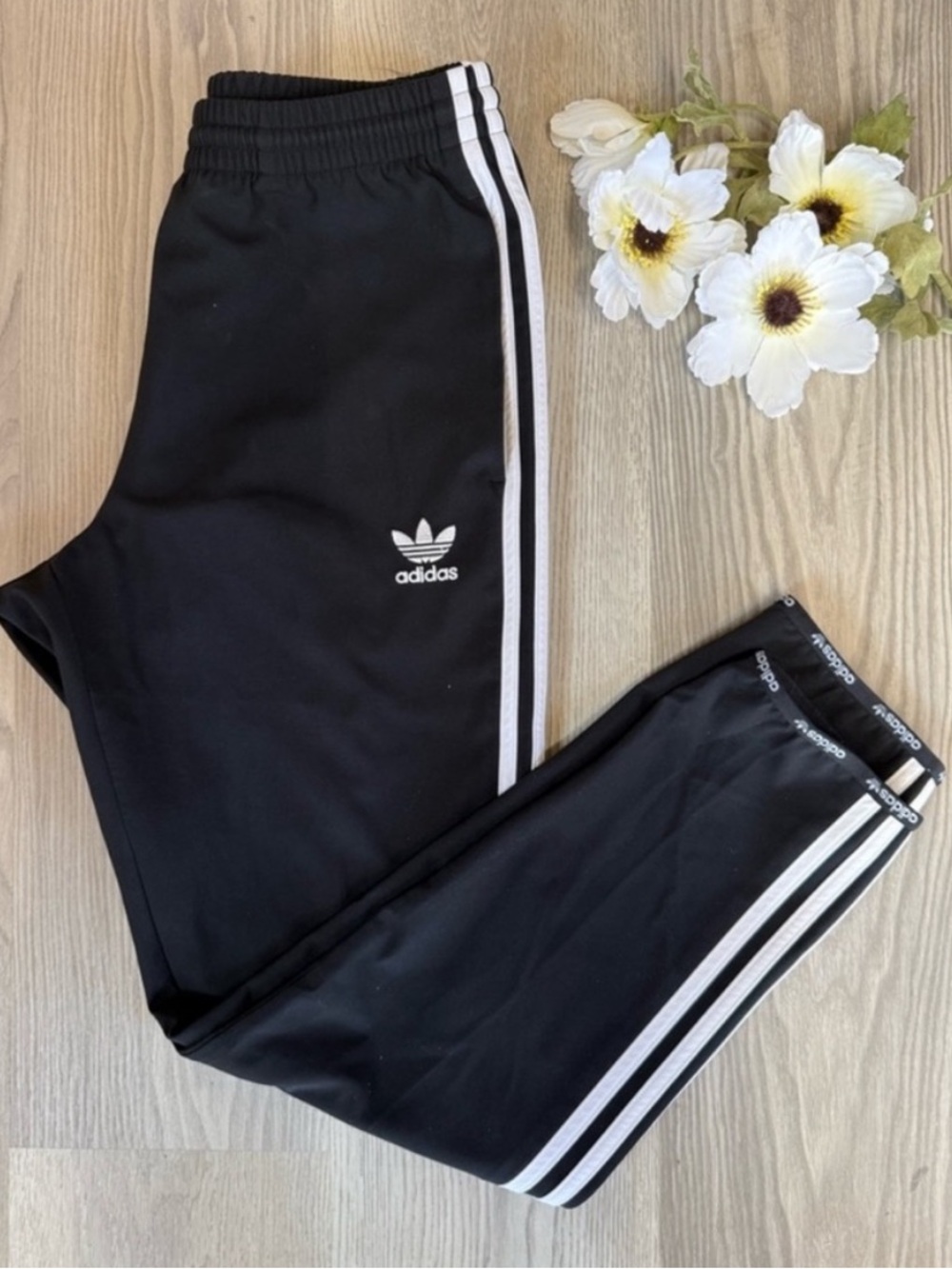 Adidas Black Joggers with White Side Stripes Medium Sporty